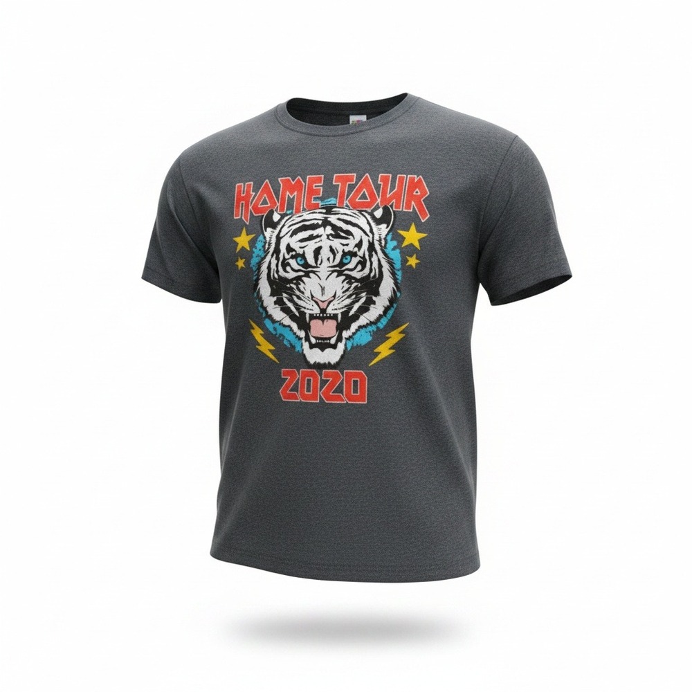 Fruit of the Loom Mens XL Home Tour 2020 Tiger Graphic T-Shirt Charcoal